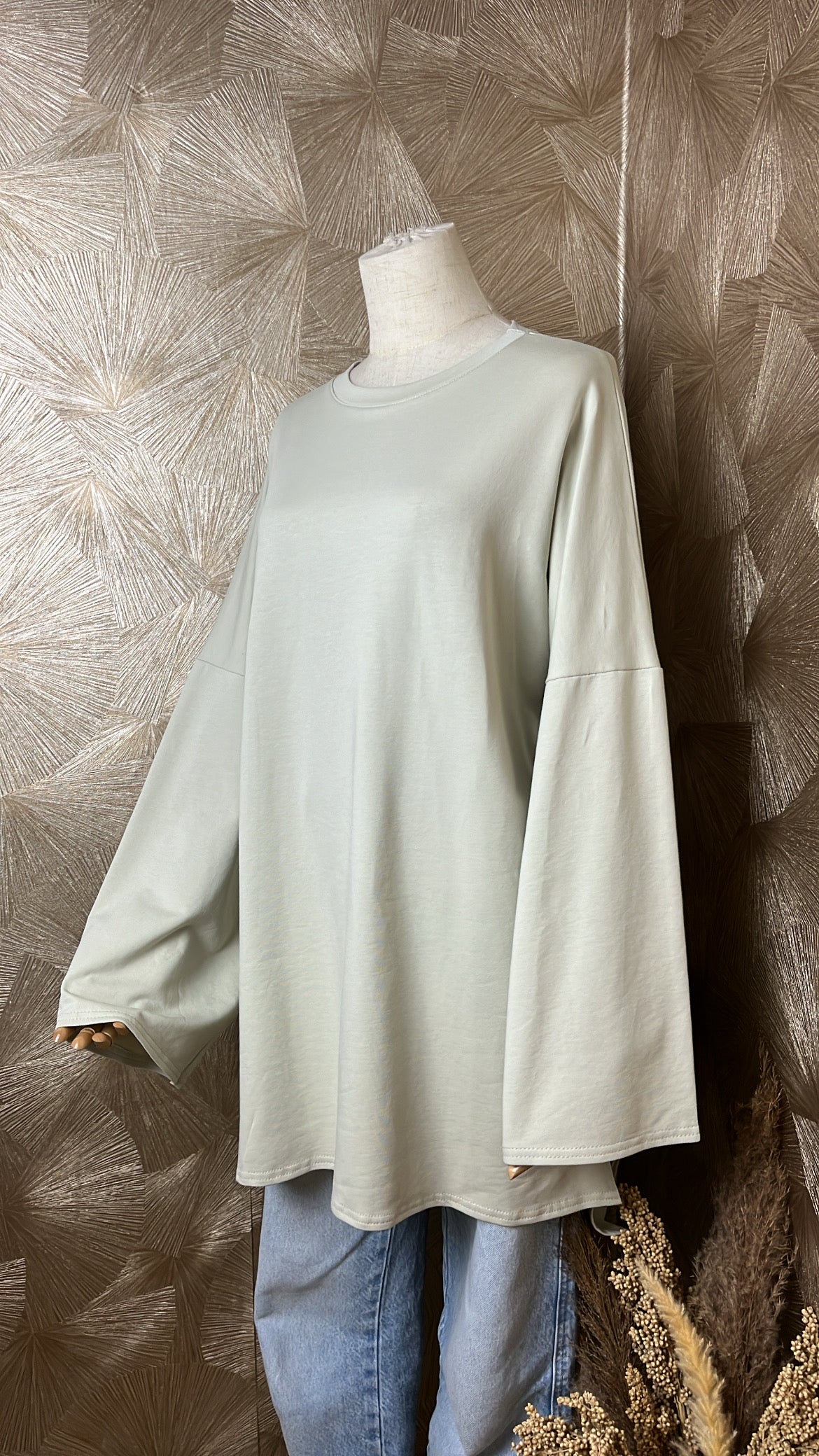 T-Shirt Manches Longues Oversize Crème