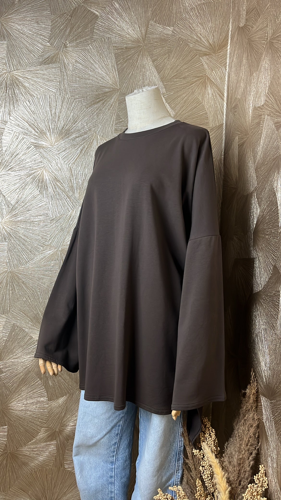 T-Shirt Manches Longues Oversize Marron