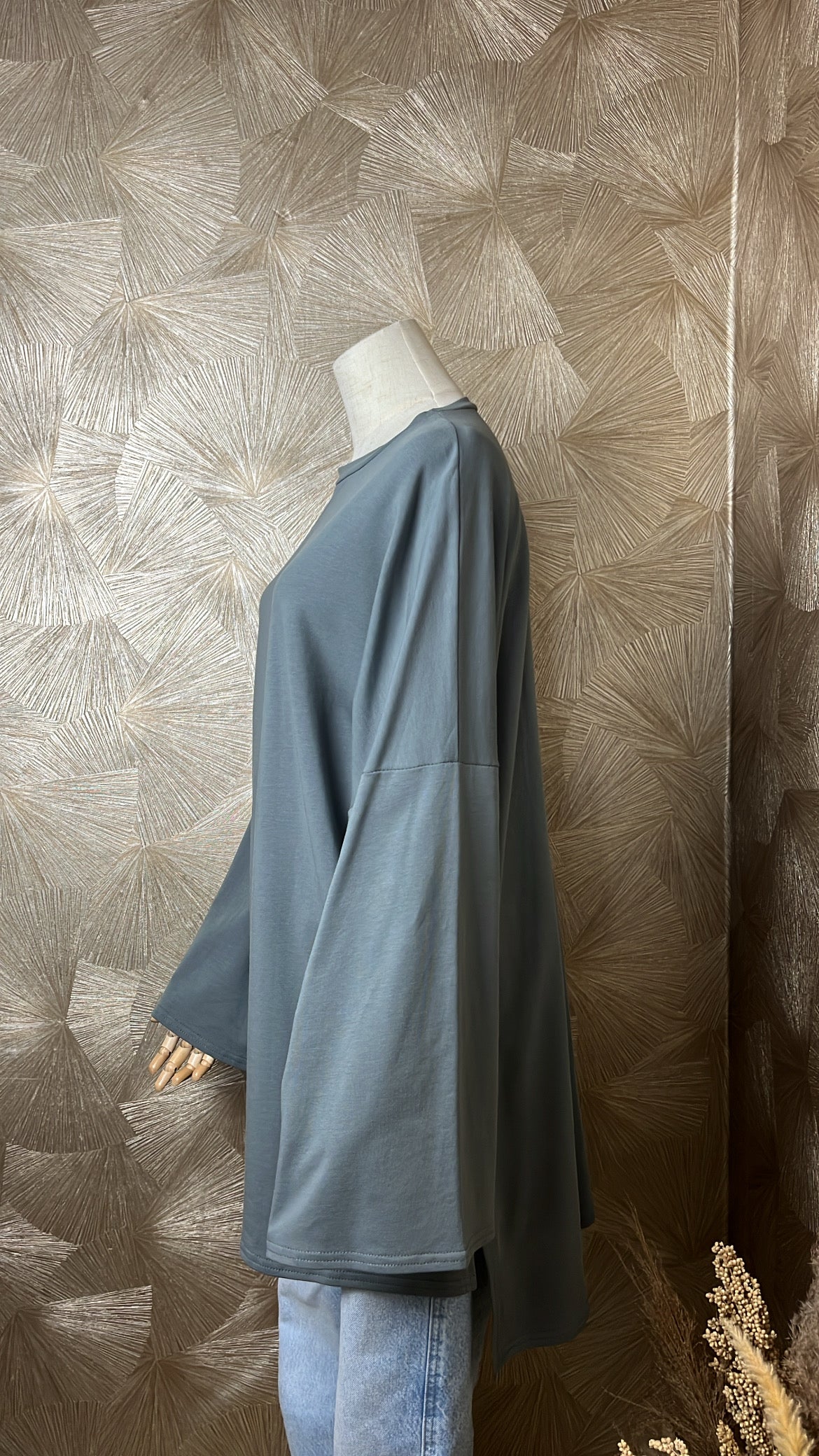 T-Shirt Manches Longues Oversize Gris