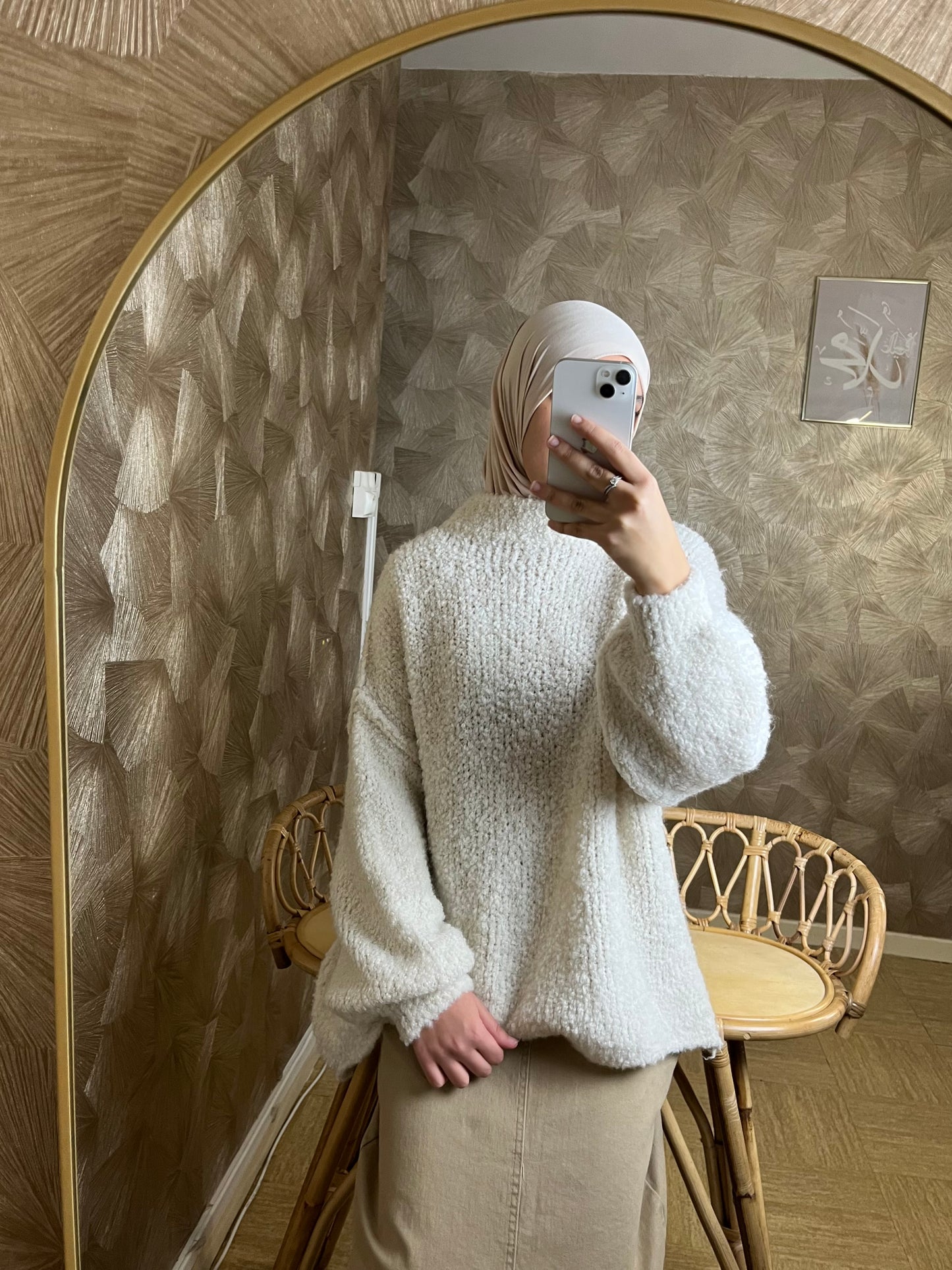 Pull en Laine Bouclée Ecru